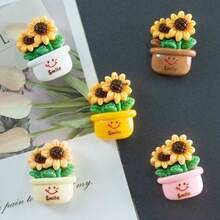 5pcs Sunflower Pot Mixing Colors Fridge Magnets, Cute Decorative Magnets, Personalized Refrigerator Stickers For Kitchen, Office, Whiteboard, Storage Cabinets And Dishwasher, Kitchen & Home Decoration, Christmas Gifts Holiday And Party Favors