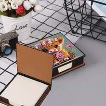1pc Calf Design DIY Diamond Painting Asymmetrical Rhinestones Embroidery On Black Faux Leather Memo Pad Box With 160 Sheets, Ideal For Home Office & School Supplies, Craft, Cute Stationery, Holiday Gift