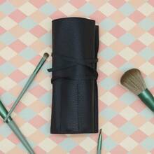 Estuche para brochas de maquillaje del último modelo Bird and Fish, estuche de viaje para brochas de maquillaje, enrollable, bolso organizador de brochas, estuche cosmético de piel sintética para guardar los accesorios de maquillaje durante los viajes - Negro - Ver 5