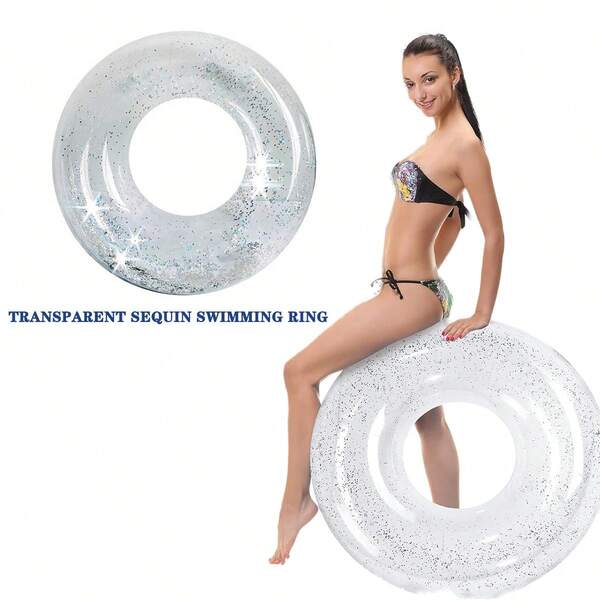 Inflatable Swimming Rings, Large Inflatable Swimming Pool Equipment, Swimming Pool Floating Toys, Adult Transparent Sequined Swimming Toys Suitable For Beach, Swimming Pool, Party, Holiday Supplies