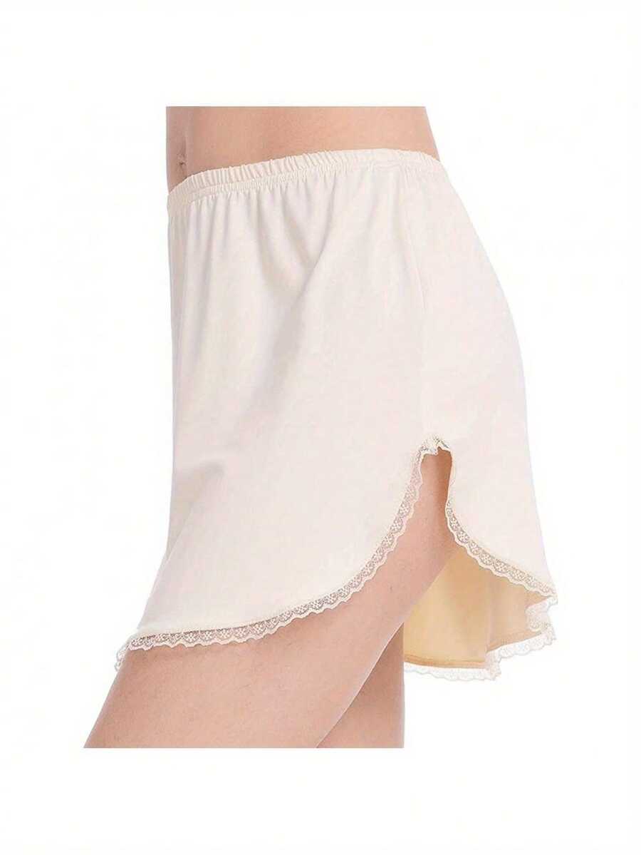 Women's Half Slips Elastic Waist Solid Color Split Underskirts Lace Trim Short Skirts For Under Dresses - Color - View 1