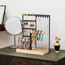 1 Pc Elegant Desktop Metal Jewelry Organizer, Multi-Functional Necklace, Earring, Bracelet, Watch Storage Rack With Ring Box, Tray For Women Storage Organizer Travel Essentials Gift Back To School
