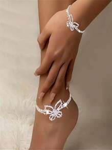 1 pièce Chaîne de cheville papillon en cristal, style européen et américain, sexy et à la mode, décoration pour les pieds