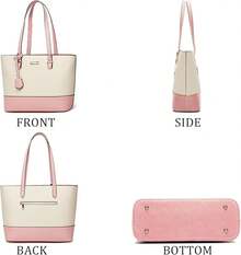 YNIQUE Juego de 5 piezas de bolsos de mano para mujer, bandoleras con empalme de colores contrastantes, diseño informal para escuela y trabajo - 9-10 Rosa y blanco - Ver 5