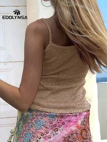 2025 亮面黑色吊带背心，性感针织度假装，女士夏季