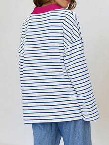 Women Striped Patchwork Pullover Soft Fashionable Oversized Long Sleeve Top, Elegant Loose Casual Striped Y2K Shirt, Classic Comfortable Crewneck Sweater, Striped Color Block Daily Wear
