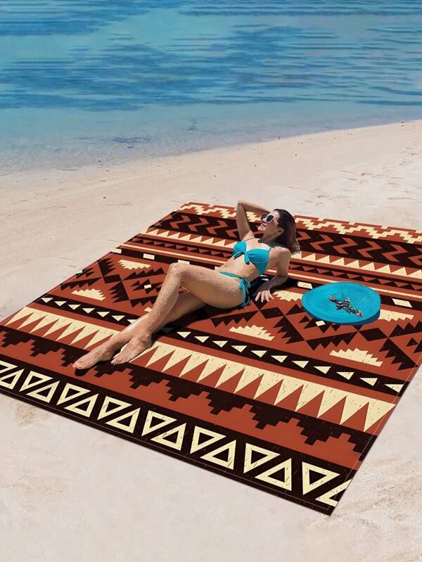 1pc New Outdoor Waterproof Anti-Sand Digital Printing Picnic Blanket/Beach Towel, Fashionable & Fresh Pattern, Suitable For Camping And Picnic