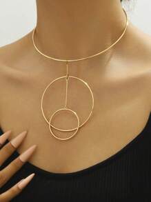 1 pieza Nuevo collar circular asimétrico casual y distintivo de alambre geométrico minimalista y de varias capas