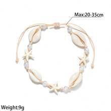 1 pièce Bracelet de cheville tressé fait main pour femmes, style vacances à la plage avec coque naturelle et étoile de mer, faux perles, pour porter à la plage