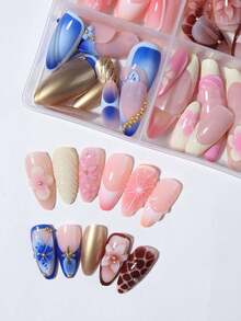 Bộ móng tay giả 96 chiếc (4 chiếc hỗn hợp) móng tay gel 3D màu hạnh nhân dài tạo móng tay hoa với thiết kế trang trí ngọc trai, móng tay acrylic kiểu Pháp, bộ móng tay giả màu hạnh nhân vừa vặn hoàn hảo, bao gồm: 1 keo dán và 1 dũa móng, dễ dàng sử dụng cho mùa hè và móng tay đầu Pháp, dành cho phụ nữ và bé gái, dùng hàng ngày và dự tiệc, phụ kiện làm móng - Nhiều màu - Xem 4