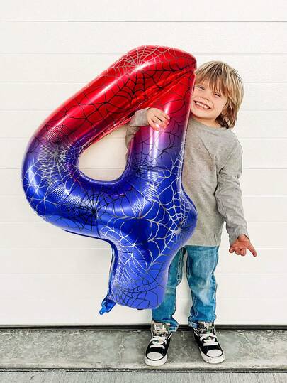 1pc 40-Inch Spider Theme Number Balloons, 0-9 Numbers, Giant Ombre Red & Blue Helium Foil Balloons, Spider Web Design, For Spider Hero Birthday Balloons, Boy Birthday Decor, Baby Shower, Anniversary, Superhero Party