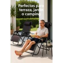 Pack 2 Tumbona Plegable Multiposiciones para Jardín | Exterior | Negro | Medidas 95x65x105cm, Estructura de Acero Resistente | Cojin Tejido transpirable