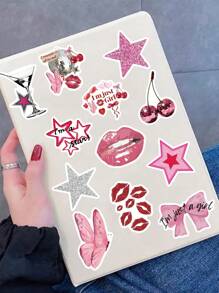 50 Stück rosa Y2K Mädchen Aufkleber wasserdicht PVC Geschenk Cartoon Dekoration Sammelalbum Laptop Koffer Gitarre Wasserflasche Handy Hülle DIY Aufkleber, Schulmaterial, Schulstart