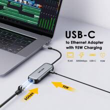 Puerto Ethernet de 5Gbps de USB C, puerto de red Ethernet Gigabit sin controladores RJ45 para computadoras portátiles, computadoras y talla grande, con carcasa de aluminio gris para Windows 10/11, macOS 11 o posterior, Linux y talla grande