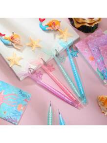 2/4/8/16 Pièces Faveurs de fête de la Sirène, Mini Cahiers Spirales de Sirène et Stylos Queue de Poisson, Cadeau de Récompense, Cadeaux d'Anniversaire (Aléatoire)