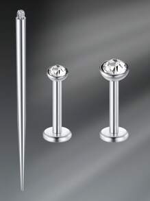 CIZME 16G Lip Rings Studs Flat Back Studs Labret Studs Stainless Steel Internal Threaded CZ 6/8mm Lip Studs Lip Piercing Jewelry Earrings Studs Cartilage Helix Piercing Silver Gold Steel Labret Piercing Jewelry For Women Men