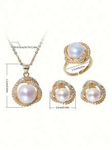 4pcs Set & Elegant Simple Style Crystal & Faux Pearl Wrap Pendant, Earrings, Ring, Necklace Set, Suitable For Girls Party & Event