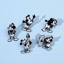5 Peças Conjunto de Broches de Animal Cartoon Disney, Preto e Branco Capitão Mickey Mouse, Alfinete de Esmalte, Acessórios para Mochila, Roupas, Joias, Placas Metálicas, Presentes