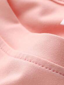 女童夏季宽松短袖T恤短裤套装（2件套），休闲简约风格，适合上学/运动/户外活动 - 粉色 - 查看 5