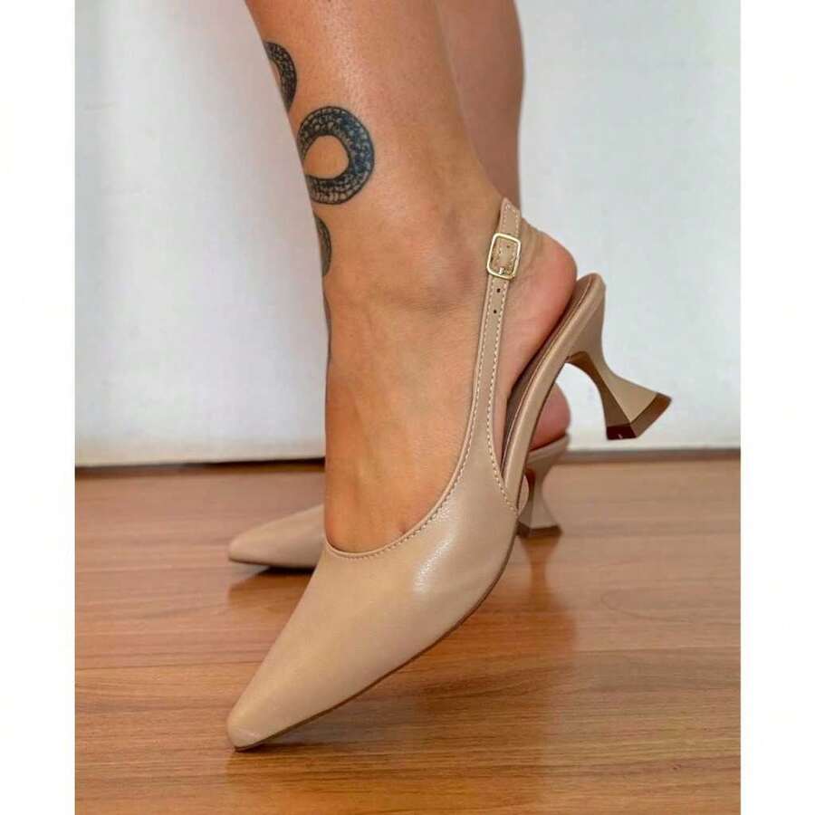 Slingback Pumps Women's Pointed Toe Cup Heel Elegant Comfortable Party Fashion Kirida - Màu be - Xem 1