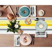 Yellow Abstract Table Flag, Modern Gray White Striped Restaurant Decoration Kitchen Coffee Table Family Dinner Holiday Party Wedding Event Decoration