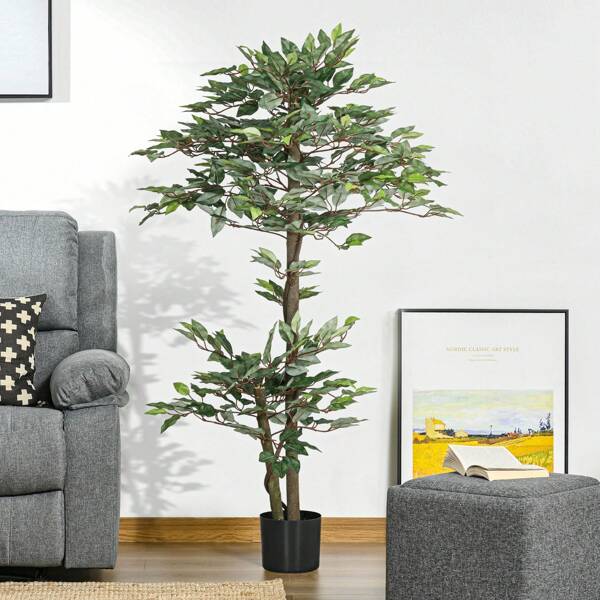 Outsunny Outsunny Ficus Artificial 150 cm Árbol Artificial en Maceta Decorativa para Interior Hogar Salón Oficina Ø15x150 cm Verde