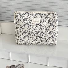 French Style Black & White Ditsy Floral Soft Fabric Zipper Makeup Bag, Minimalist Retro Toiletry Organizer Pouch For Home, Travel, Outdoor Use, Womentravel Essentials Vacation Summer Holiday Back To School School Stuff Bag For School Travel Bag For Women Makeup Bag For Travel - 黑與白 - 查看 4