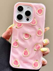 Funda protectora para teléfono de diseño de verano con ondas de agua y frutas lindas, compatible con iPhone 16, 15, 14 Pro Max, 13 Pro, de colores caramelo a prueba de golpes