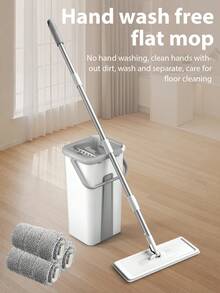 Hand Free Flat Floor Mop And Bucket Set For Professional Home Floor Cleaning System With Washable Microfiber Pads For Hardwood With 3PCS Washable Microfiber Pads For Hardwood Dust And Dirt Removal - White - View 8