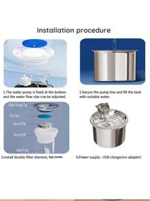 1pc 2L Cat Head Fountain-Style Stainless Steel Pet Automatic Filter Water Dispenser, Ultra-Quiet Water Pump, Suitable For Small And Medium-Sized Cats And Dogs To Drink Automatically, Replaceable Filter Cartridge Available For Purchase