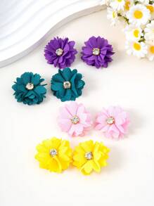 10pcs Girls Colorful Rhinestone Cute Flower Hair Clips, Barrettes, Hairpins For Everyday Use