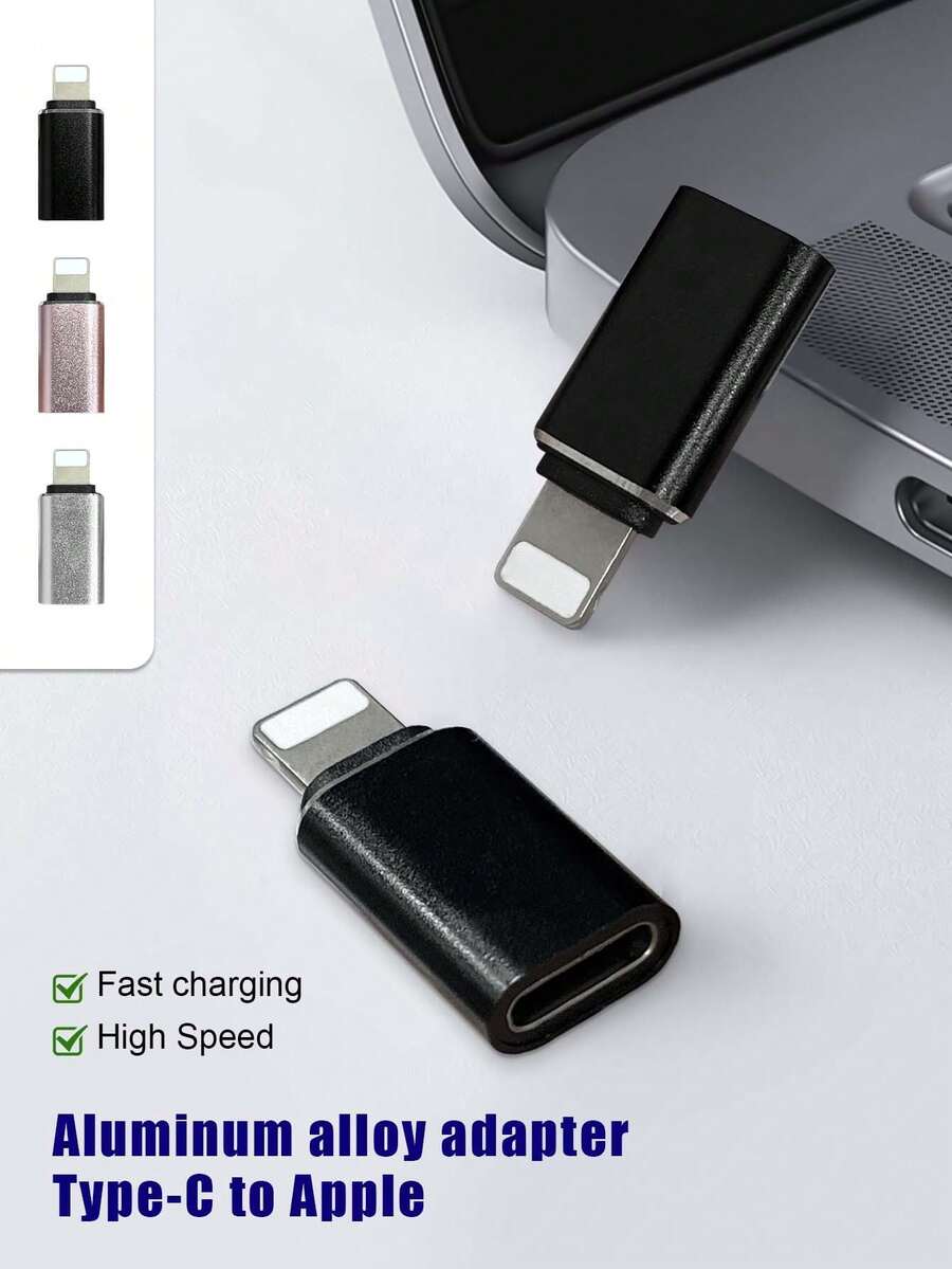 铝合金适配器，Type-C 转 Apple/Apple 转 Type-C 转换器，兼容 Type-C/Apple 数据线，充电和文件传输，小巧便携 - 彩色 - 查看 1