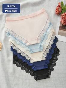Calcinha de renda sexy plus size com 5 peças, roupa íntima feminina casual e fofa, cores brilhantes e confortáveis, calcinha energética para as quatro estações para mulheres, lingerie elástica e macia, calcinha triangular com acabamento de alta qualidade