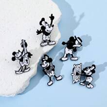 5 Peças Conjunto de Broches de Animal Cartoon Disney, Preto e Branco Capitão Mickey Mouse, Alfinete de Esmalte, Acessórios para Mochila, Roupas, Joias, Placas Metálicas, Presentes