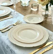 " OCCASIONS " Vintage Bulk Wedding Party Disposable Plastic Plates & Silverware - Gold - View 1