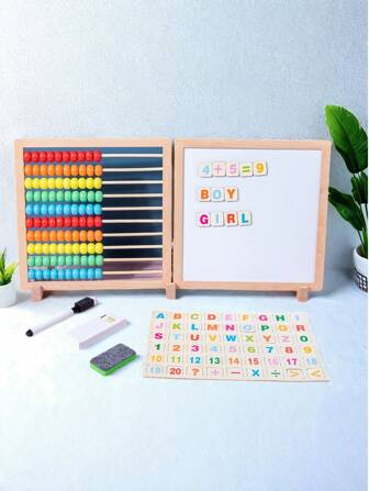 Ábaco de madera para niños, juguete educativo de matemáticas preescolar, ábaco de marco de madera de 5/10 filas con cuentas de colores múltiples, tarjetas con números y letras, regalo para niños y niñas de 3 a 6 años
