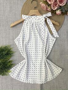 Polka Dot Tie Tank Top - White - View 1