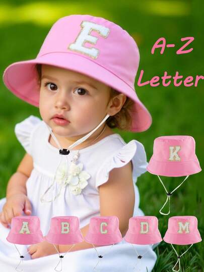1顶新生儿婴幼儿儿童A-Z字母刺绣渔夫帽，可调节男女通用户外休闲遮阳帽，1-3岁