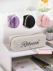 1 PIEZA Estuche para lápices de pana con transferencia térmica personalizada, estuche de almacenamiento de papelería con cremallera, accesorios de escritorio para el almacenamiento de aprendizaje, esenciales de regreso a la escuela (estuche de maquillaje) para estudiantes de secundaria, preparatoria, universidad y principiantes.
