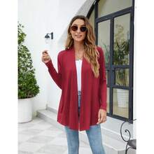 Newchoice Womens Casual Lightweight Long Sleeve Cardigan Soft Drape Open Front Fall Dusters (S-3XL) - Dark Red - View 6