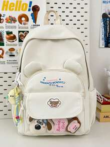 Mochila nueva de 2025 de nylon liso con forma de oso, mochila escolar, bolsa de viaje, mochila multifunción