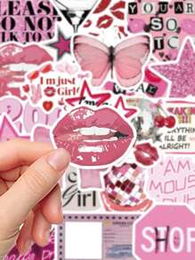 50 Stück rosa Y2K Mädchen Aufkleber wasserdicht PVC Geschenk Cartoon Dekoration Sammelalbum Laptop Koffer Gitarre Wasserflasche Handy Hülle DIY Aufkleber, Schulmaterial, Schulstart