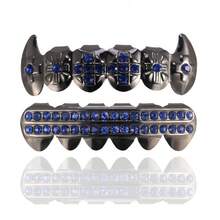 Women's Fashion Grillz - Multicolored Crystal Teeth Jewelry | Hip-Hop Party Grillz For Concerts, Halloween & Nightlife Photo Prop - Kim cương đen Gun Black - Xem 7