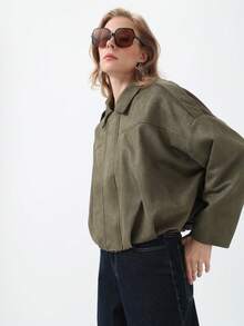 HZXVIC Women's Casual Comfortable Suede Fleece Jacket, New Autumn Collection - Army Green - View 3