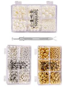 Cake Decoration Sprinkles-Bright Gold, Bright Silver, White-6 Grids Mix Sugar Sprinkles,4oz Candy Pearls With 4-Claw Sprinkle Pen Clip,Gift Box Pack, Wedding ,Birthday Party,Cupcake Dessert,Valentine's Day, Christmas Baking Decoration - Multicolor - View 9