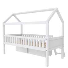 okwish House Bed, Children's Bed, Youth Bed 200x90 Cm, With Drawers And Storage Compartments, Suitable For Boys And Girls With Railing, White - 白色 - 查看 9
