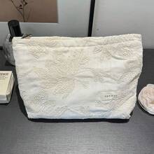 1 件/套白色背景刺绣叶子图案折叠拉链化妆包，L/M/S 尺寸，时尚 Y2K 多功能盥洗包，大容量化妆包，化妆包，化妆包，护肤包，洗漱包，储物盒，旅行必备品，海滩度假必备品，宿舍必备品，伴娘礼物，母亲节礼物，生日礼物，送给朋友和老师的礼物，家居装饰，卧室装饰，珠宝收纳盒，唇彩收纳盒，指甲油收纳盒 - [H&R BAG] - 白色 - 查看 13