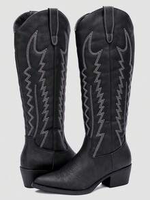 GLOBALWIN Women's Knee High Long Pointed Toe Western Cowboy Boots For Women Fall Boots Halloween Season - 黑色 - 查看 1