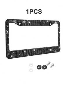 1个/2个装男女通用水钻车牌框，闪亮亮片车牌架，手工不锈钢车牌框，配闪亮水晶螺帽，黑色亮面车牌框 - 款式A - 查看 15
