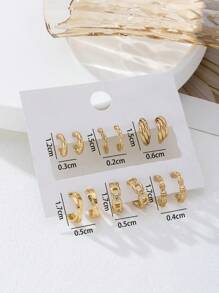 6er Set modische goldene Bambus Knotenimitation Kreuz Gekräuselt Gezackt Strass Geometrische Damen Ohrringe, vielseitig einsetzbar für Alltag, Party, Musikfestival